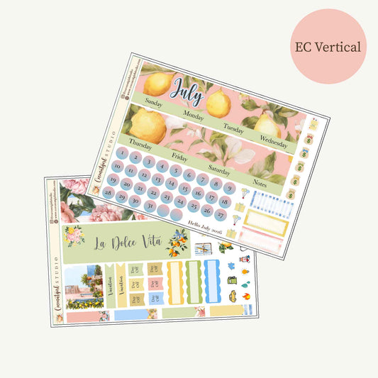 July 2026 Monthly Overview Kit |  Summer Lemon Planner Stickers