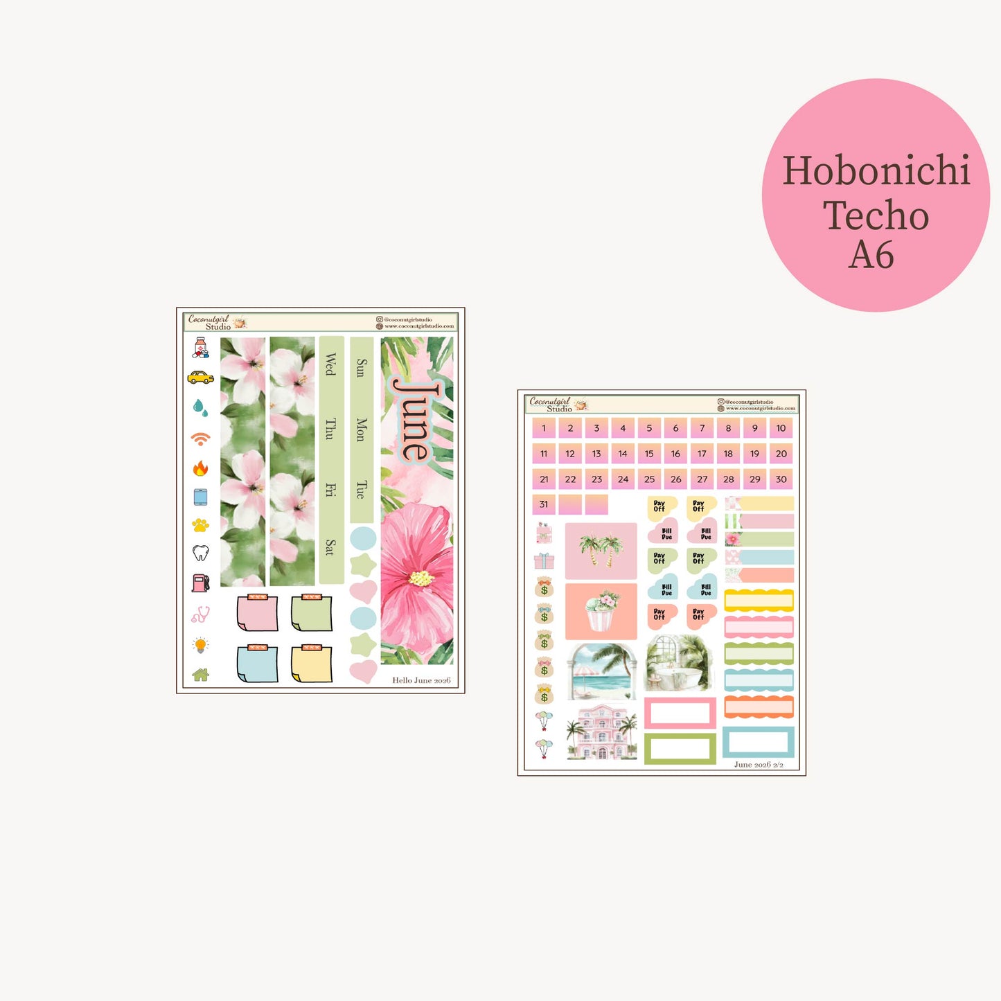 June Monthly Planner Sticker Kit – Tropical Hibiscus Theme