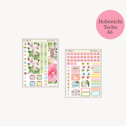 June Monthly Planner Sticker Kit – Tropical Hibiscus Theme