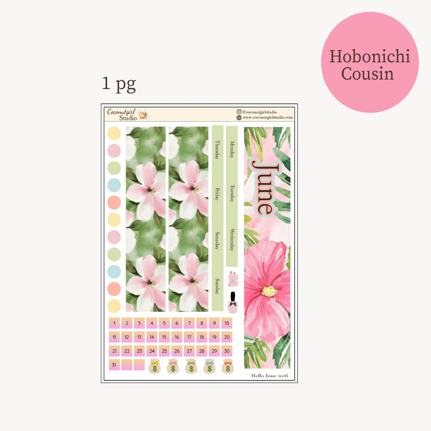 June Monthly Planner Sticker Kit – Tropical Hibiscus Theme