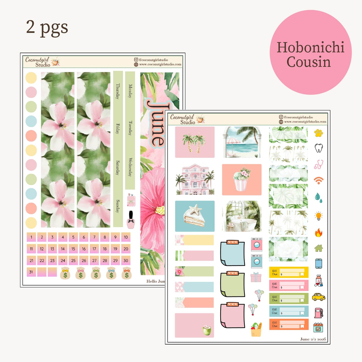 June Monthly Planner Sticker Kit – Tropical Hibiscus Theme