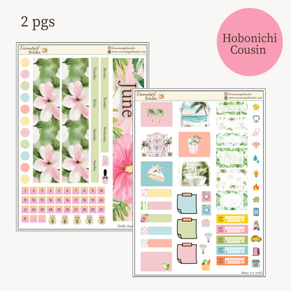June Monthly Planner Sticker Kit – Tropical Hibiscus Theme