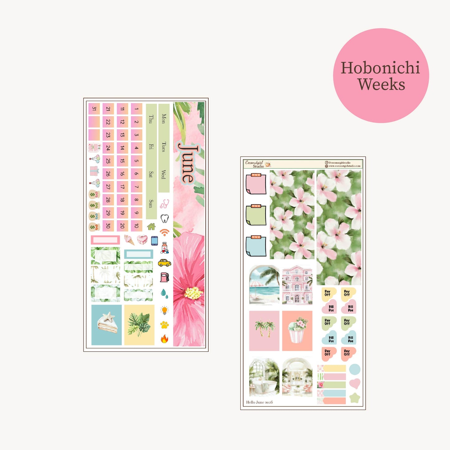 June Monthly Planner Sticker Kit – Tropical Hibiscus Theme