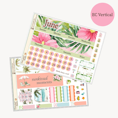 June Monthly Planner Sticker Kit – Tropical Hibiscus Theme