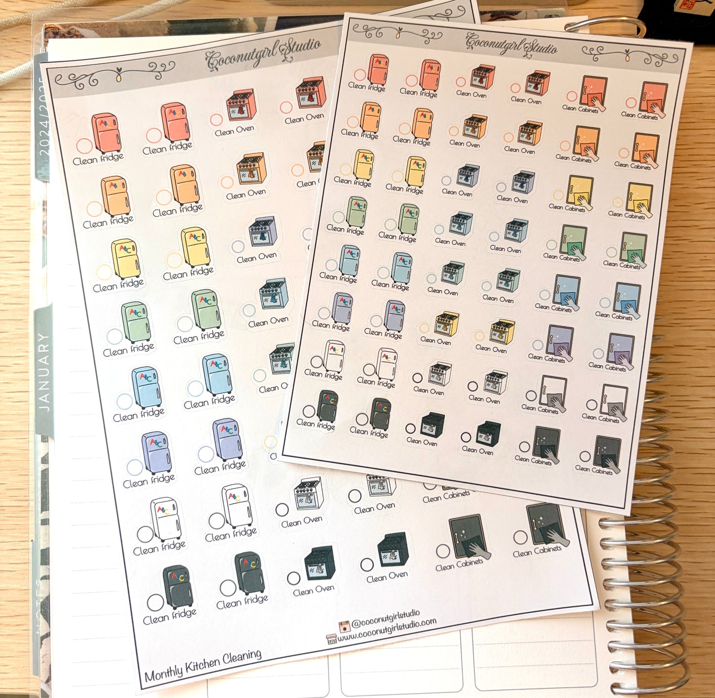 Monthly Cleaning Planner Stickers | Fridge, Oven & Cabinet Cleaning Icons
