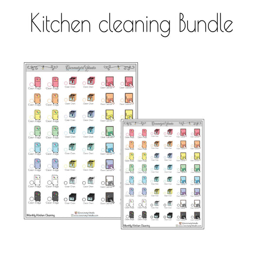 Monthly Cleaning Planner Stickers | Fridge, Oven & Cabinet Cleaning Icons