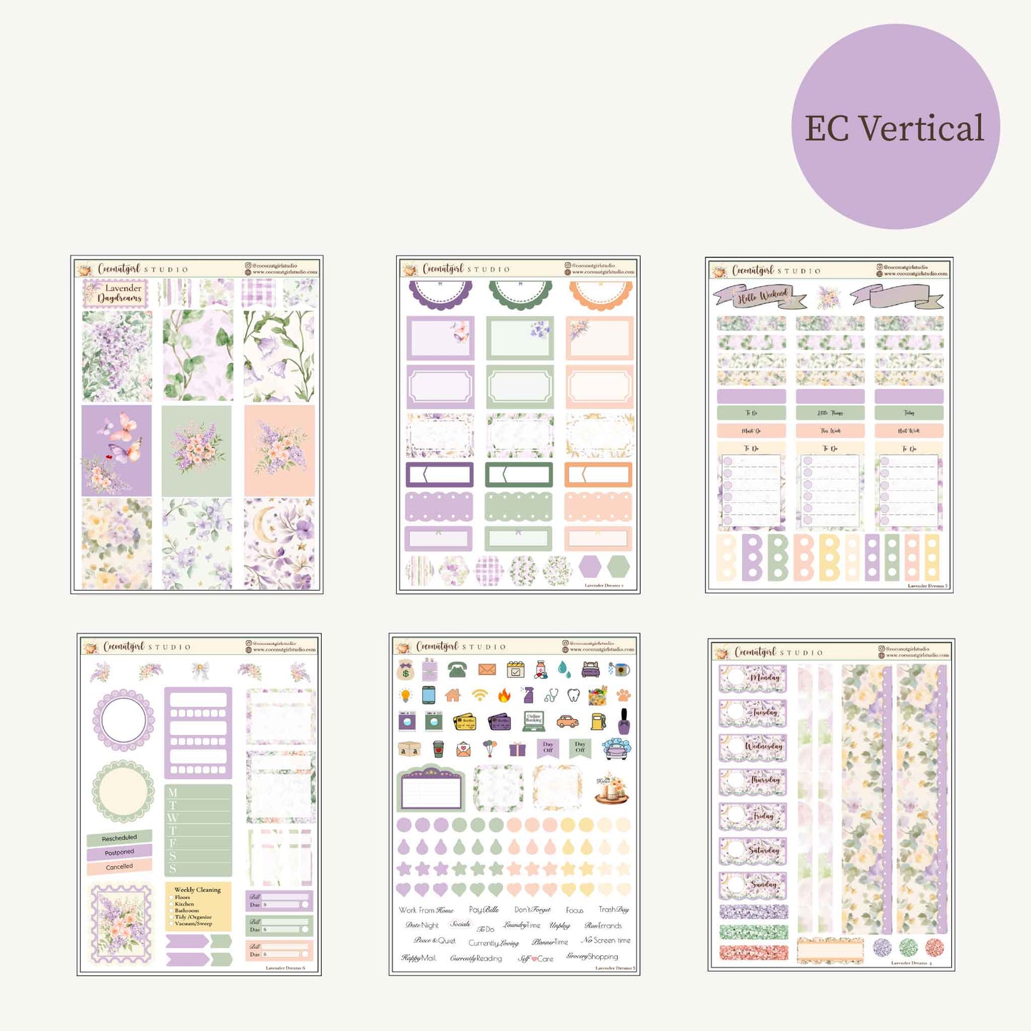 Lavender Dreams Planner Sticker Kit | Floral Planner Stickers