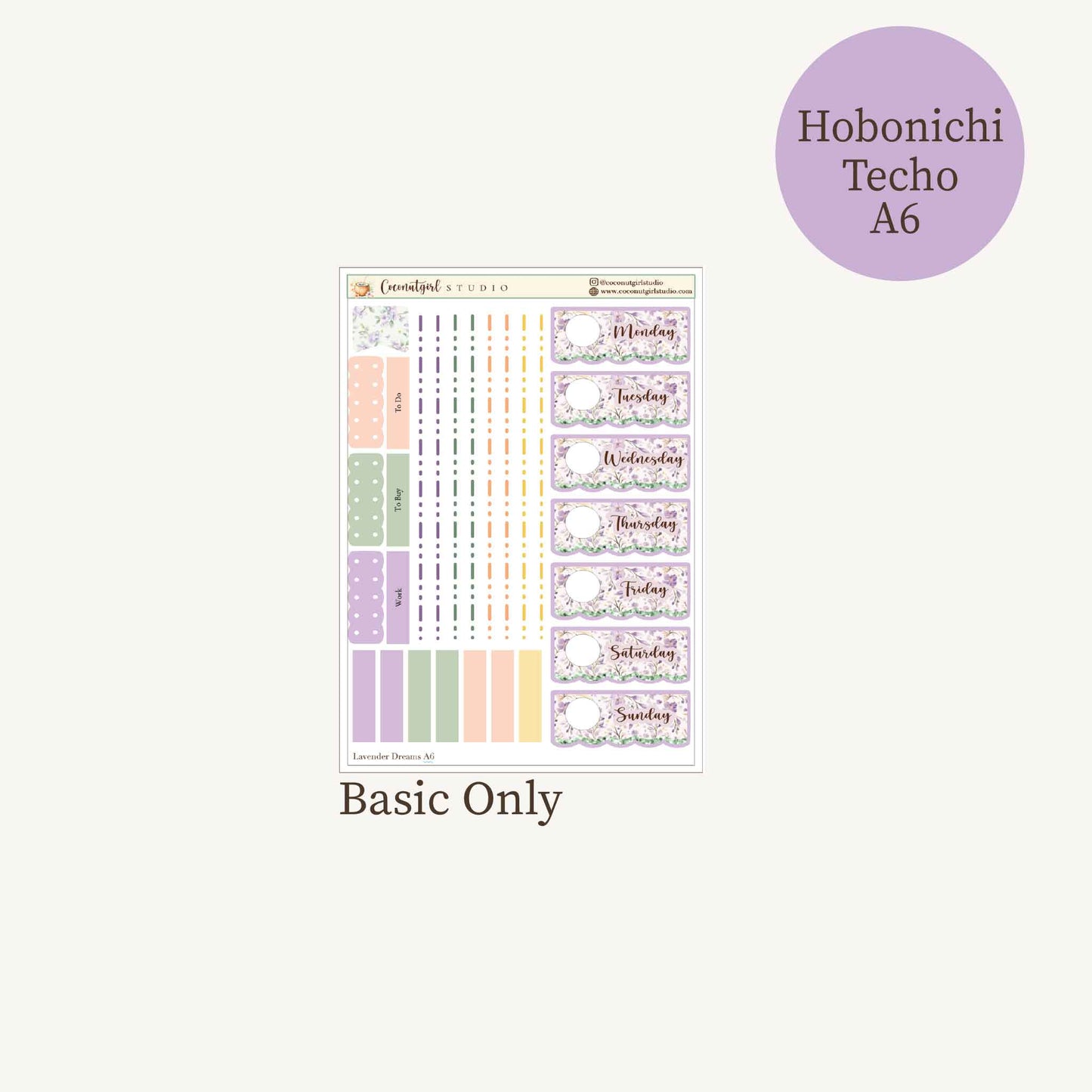 Lavender Dreams Planner Sticker Kit | Floral Planner Stickers | Hobonichi Techo A6