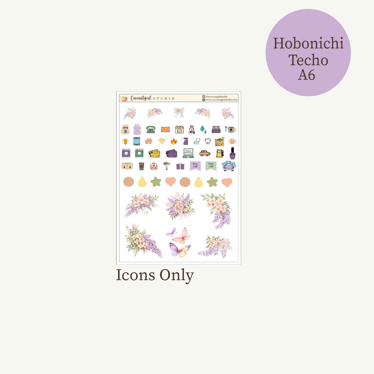 Lavender Dreams Planner Sticker Kit | Floral Planner Stickers | Hobonichi Techo A6