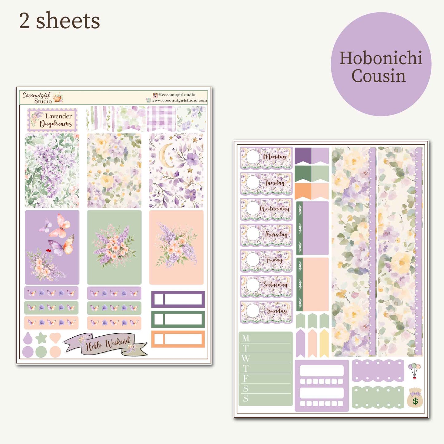 Lavender Dreams Planner Sticker Kit | Floral Planner Stickers | Hobonichi Cousin