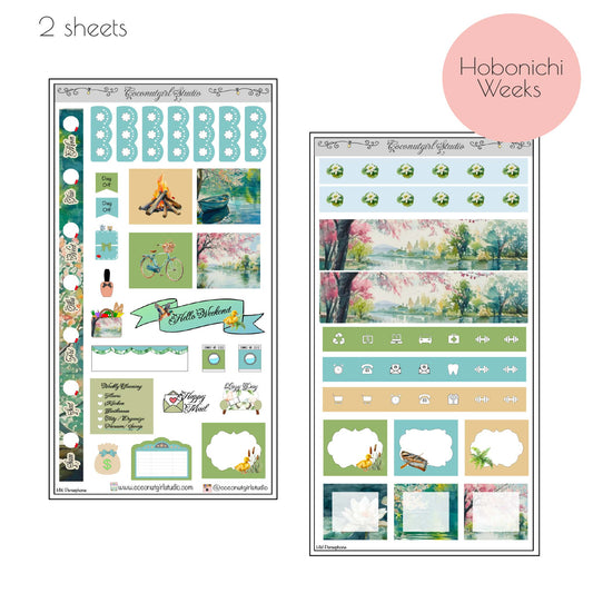 Serene Weekly Kit Planner Stickers | Peaceful Nature Planning Lakeside Retreat