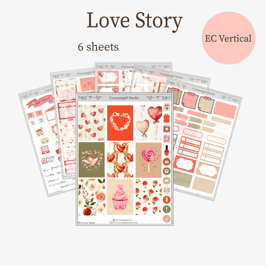 Love Story | 6-Sheet Weekly Vertical Planner Sticker Kit