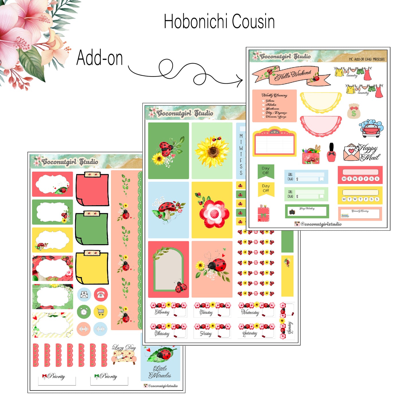 Ladybug Spring Weekly Kit Planner Stickers | Cute Floral Planning Set | Little Miracles