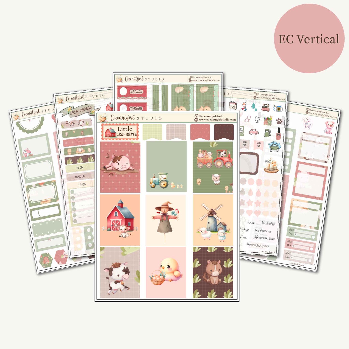 Little Red Barn Planner Sticker Kit | Cute Farm Animal Stickers