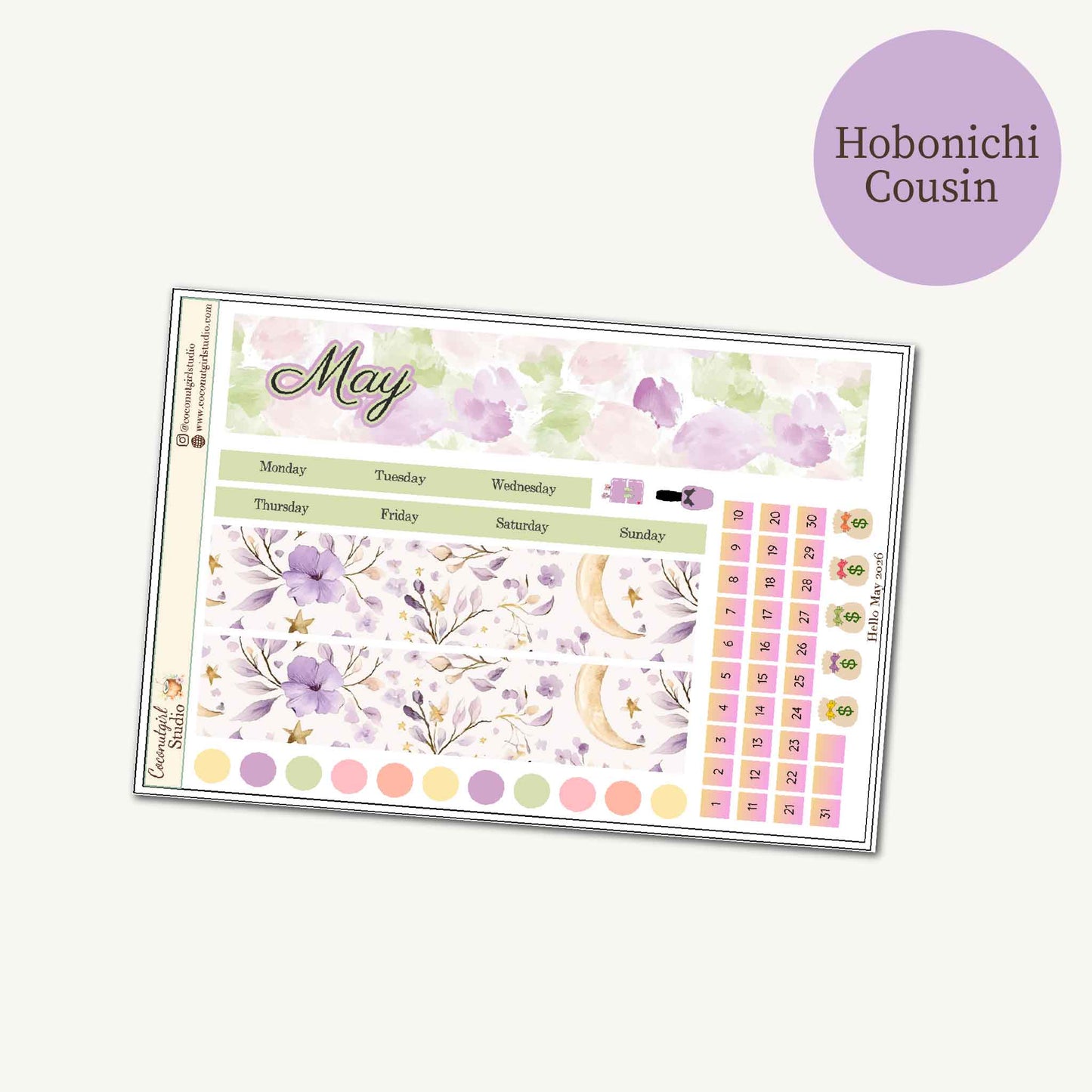 May Monthly Overview Kit | Floral EC Vertical Planner Stickers | Hobonichi Cousin | Hobonichi Weeks | Hobonichi Techo A6