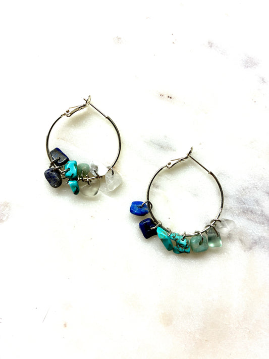 Seafoam Green Silver Hoop Earrings – Minimal Coastal Boho Jewelry