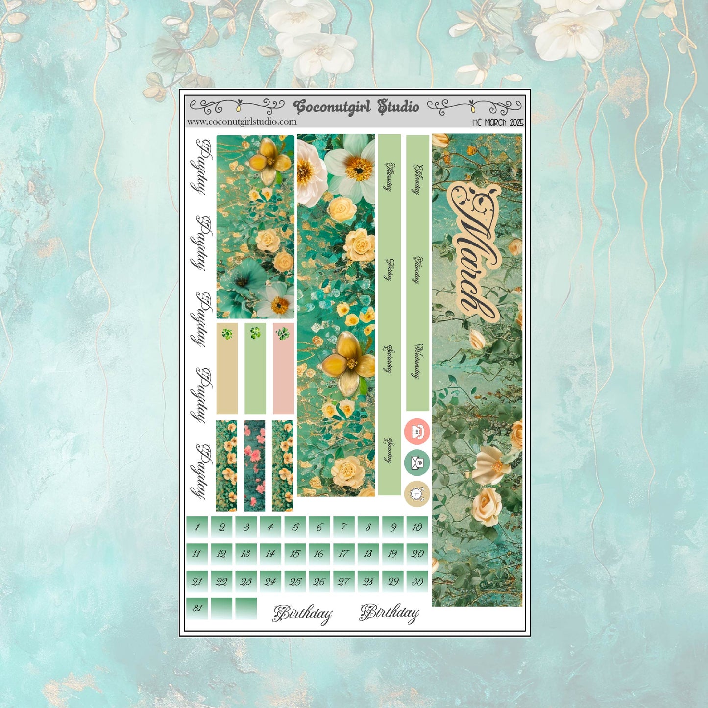 March Monthly Overview Kit planner stickers
