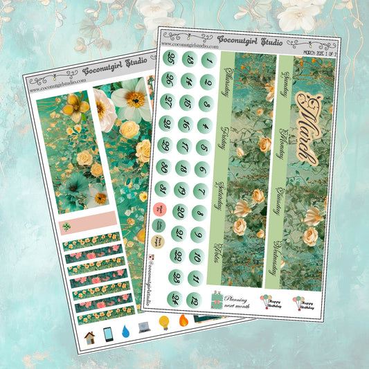 March Monthly Overview Kit planner stickers