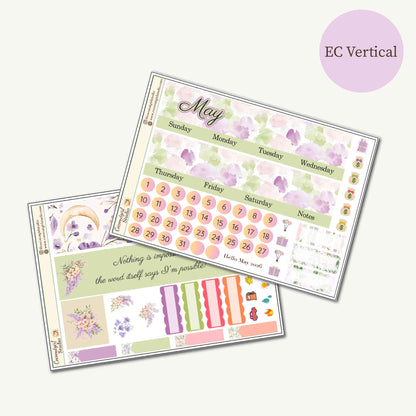 May Monthly Overview Kit | Floral EC Vertical Planner Stickers | Hobonichi Cousin | Hobonichi Weeks | Hobonichi Techo A6
