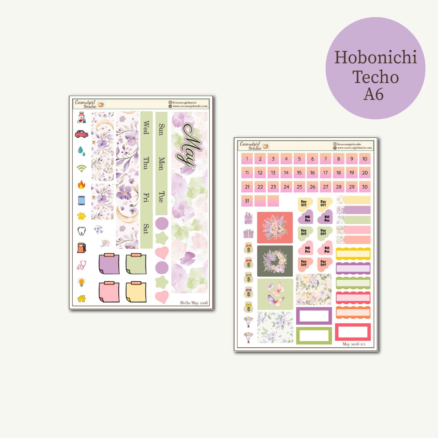 May Monthly Overview Kit | Floral EC Vertical Planner Stickers | Hobonichi Cousin | Hobonichi Weeks | Hobonichi Techo A6