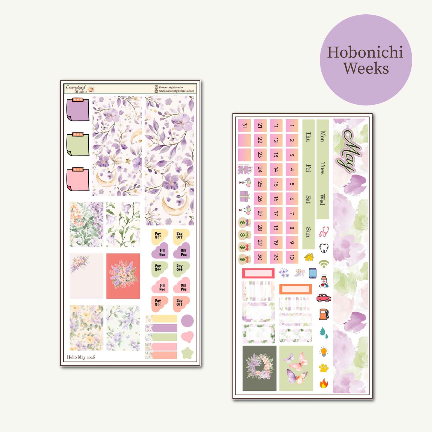 May Monthly Overview Kit | Floral EC Vertical Planner Stickers | Hobonichi Cousin | Hobonichi Weeks | Hobonichi Techo A6
