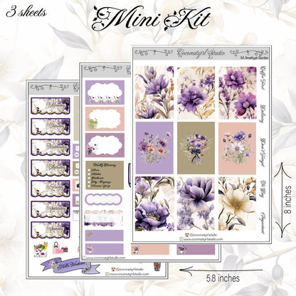 Amethyst Garden Weekly Kit Planner Stickers | Purple Crystal Floral Planning