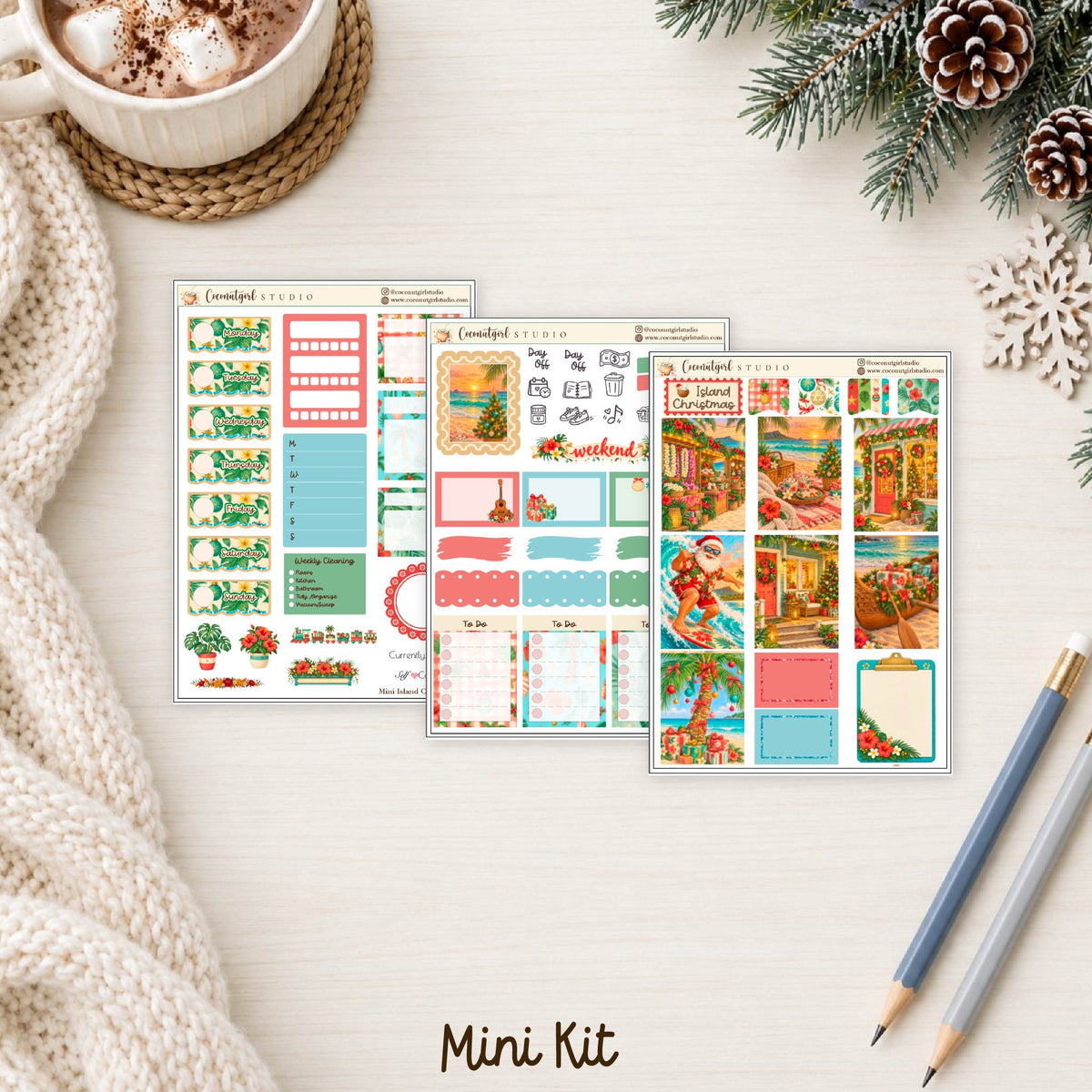 Island Christmas Planner Sticker Kit | Tropical Holiday Stickers | Mele Kalikimaka