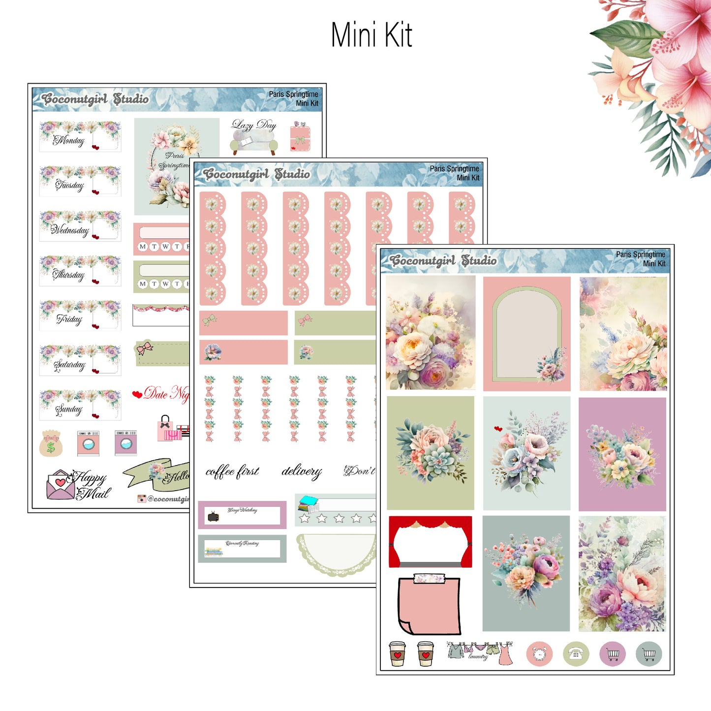 Paris Springtime pastel floral planner stickers