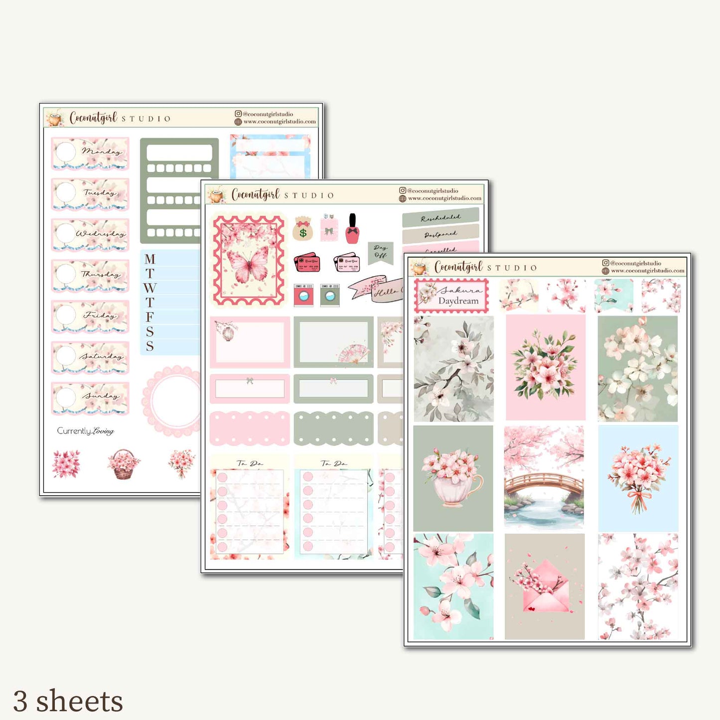 Sakura Daydream Cherry Blossom Planner Sticker Kit | EC Vertical, Happy Planner & Hobonichi