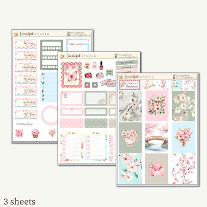 Sakura Daydream Cherry Blossom Planner Sticker Kit | EC Vertical, Happy Planner & Hobonichi