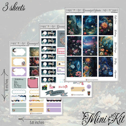 Celestial Floral Weekly Kit Planner Stickers | Moon & Floral Planning Decor Stardust