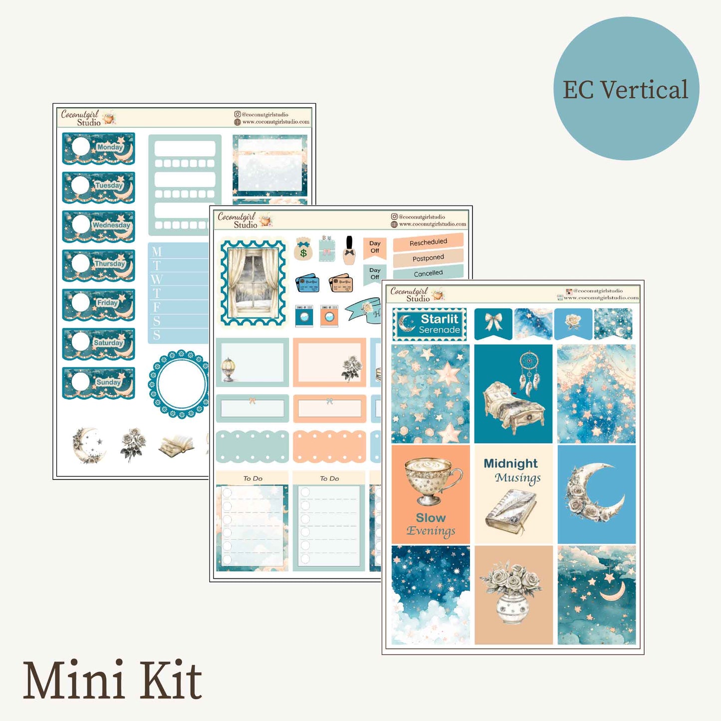 Starlit Serenade Planner Sticker Kit | Celestial Weekly Kit for Hobonichi, EC Vertical & Happy Planner