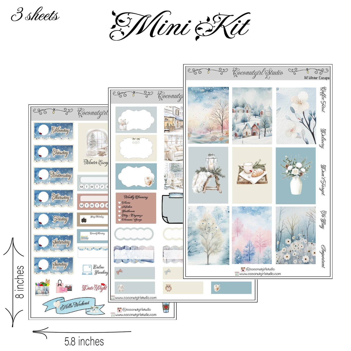 Watercolor Winter Weekly Planner Sticker Kit | Cozy Seasonal Planning Winter Escape