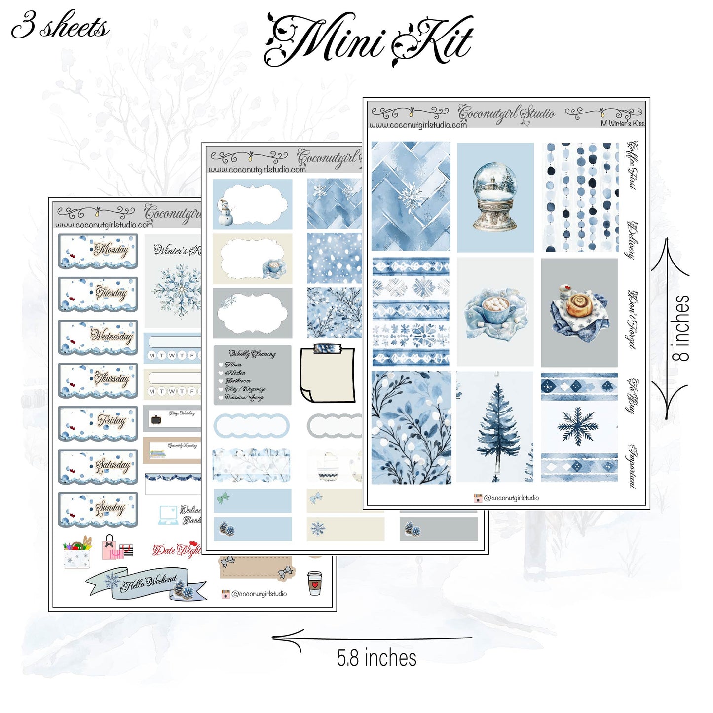 Winter's Kiss Weekly Kit planner stickers
