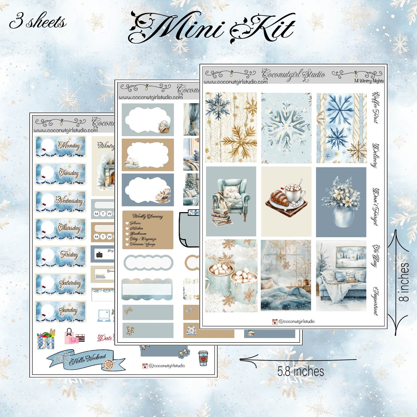 Wintry Night Weekly Kit planner stickers
