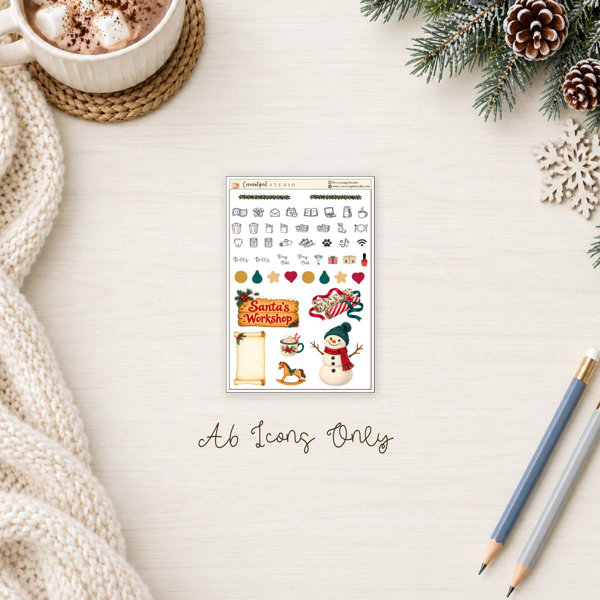 Magic of Christmas Planner Sticker Kit | Cozy Holiday Stickers | Hobonichi Techo A6
