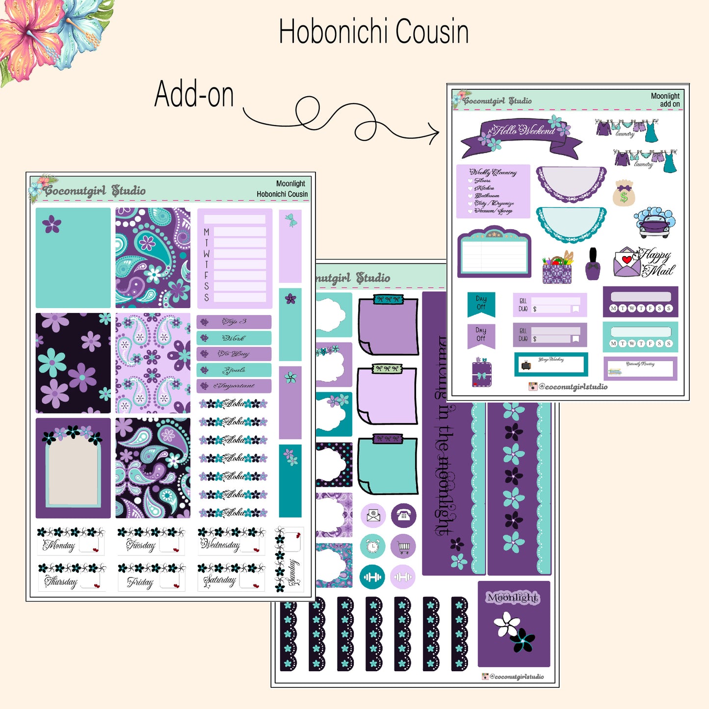 Black & Purple Plumeria Weekly Kit Planner Stickers | Floral Planning Set | Moonlight