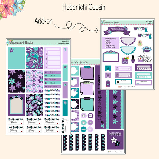 Black & Purple Plumeria Weekly Kit Planner Stickers | Floral Planning Set | Moonlight