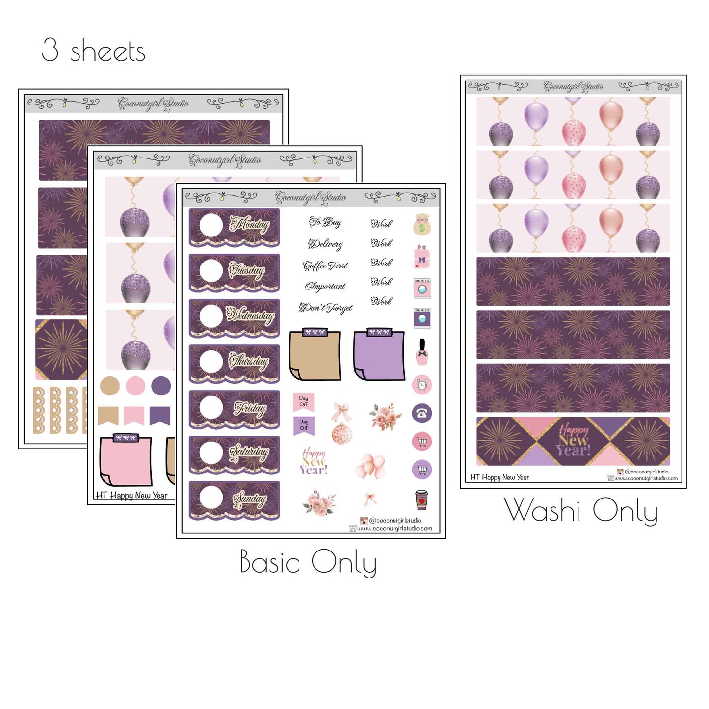 Purple New Year Planner Sticker Kit for EC, Happy Planner & Hobonichi