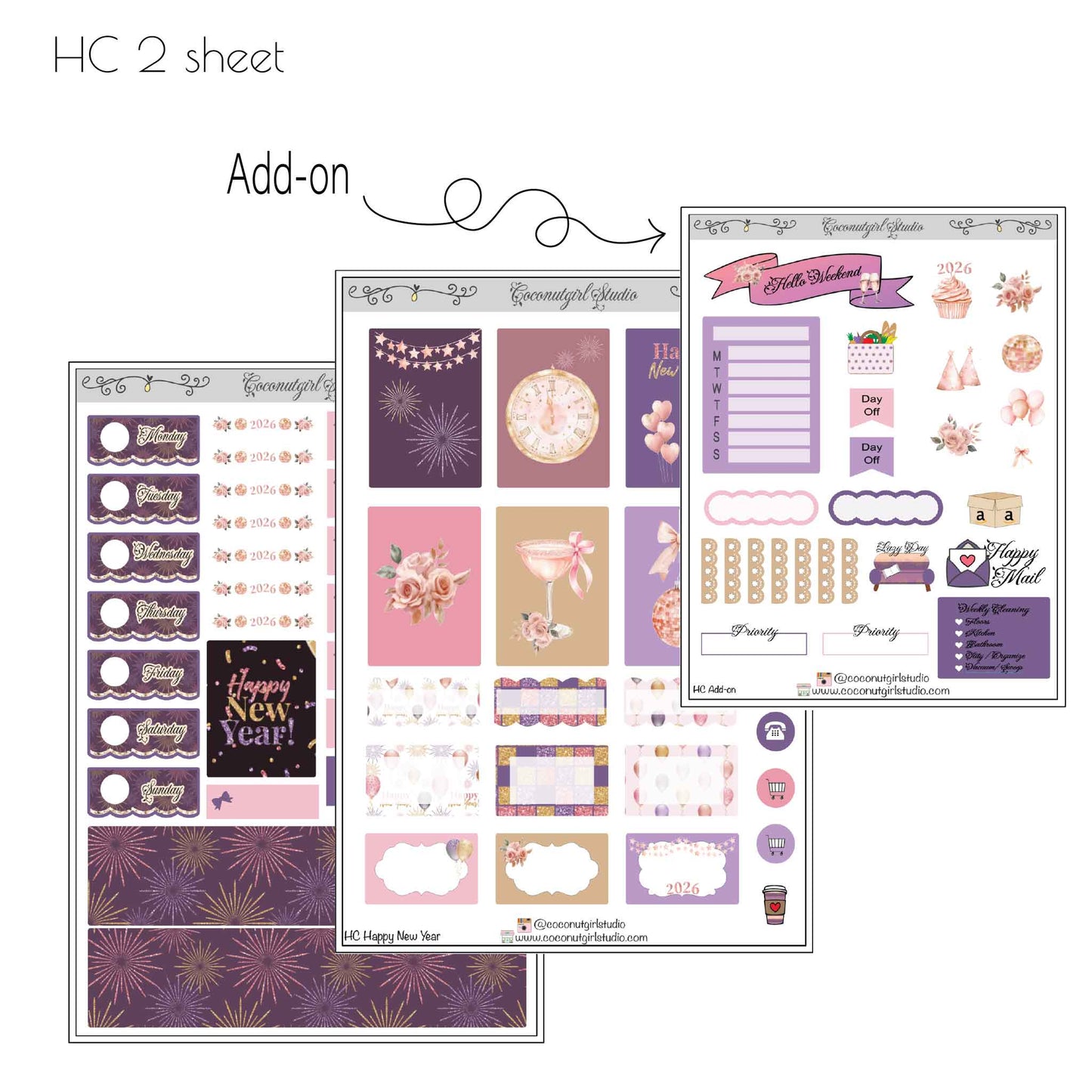 Purple New Year Planner Sticker Kit for EC, Happy Planner & Hobonichi
