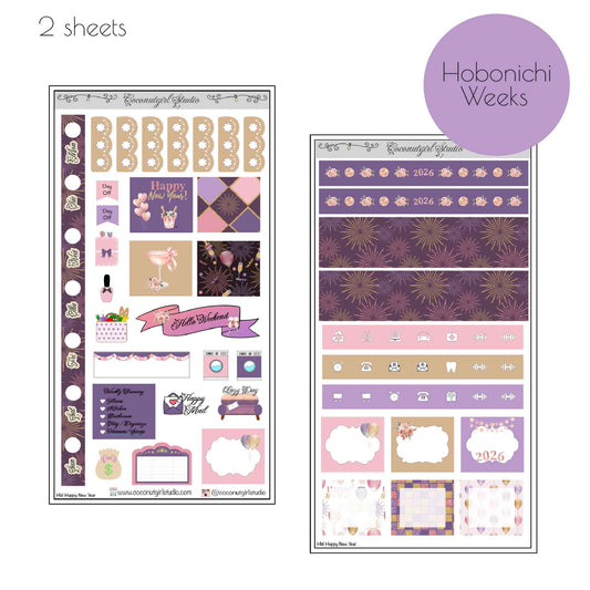 Purple New Year Planner Sticker Kit for EC, Happy Planner & Hobonichi