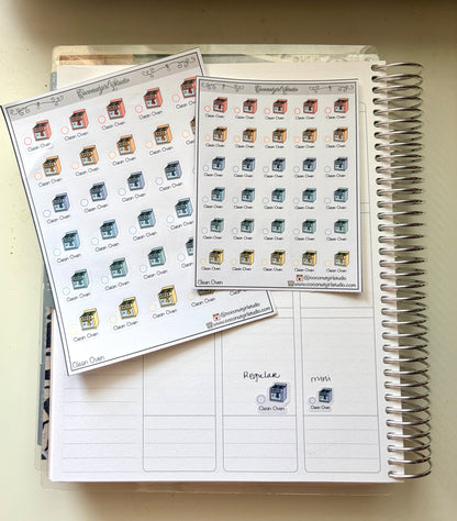 Monthly Cleaning Planner Stickers | Fridge, Oven & Cabinet Cleaning Icons