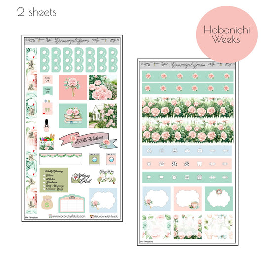 Pink Rose Garden Weekly Kit Planner Stickers | Floral Planning Decor Persephone