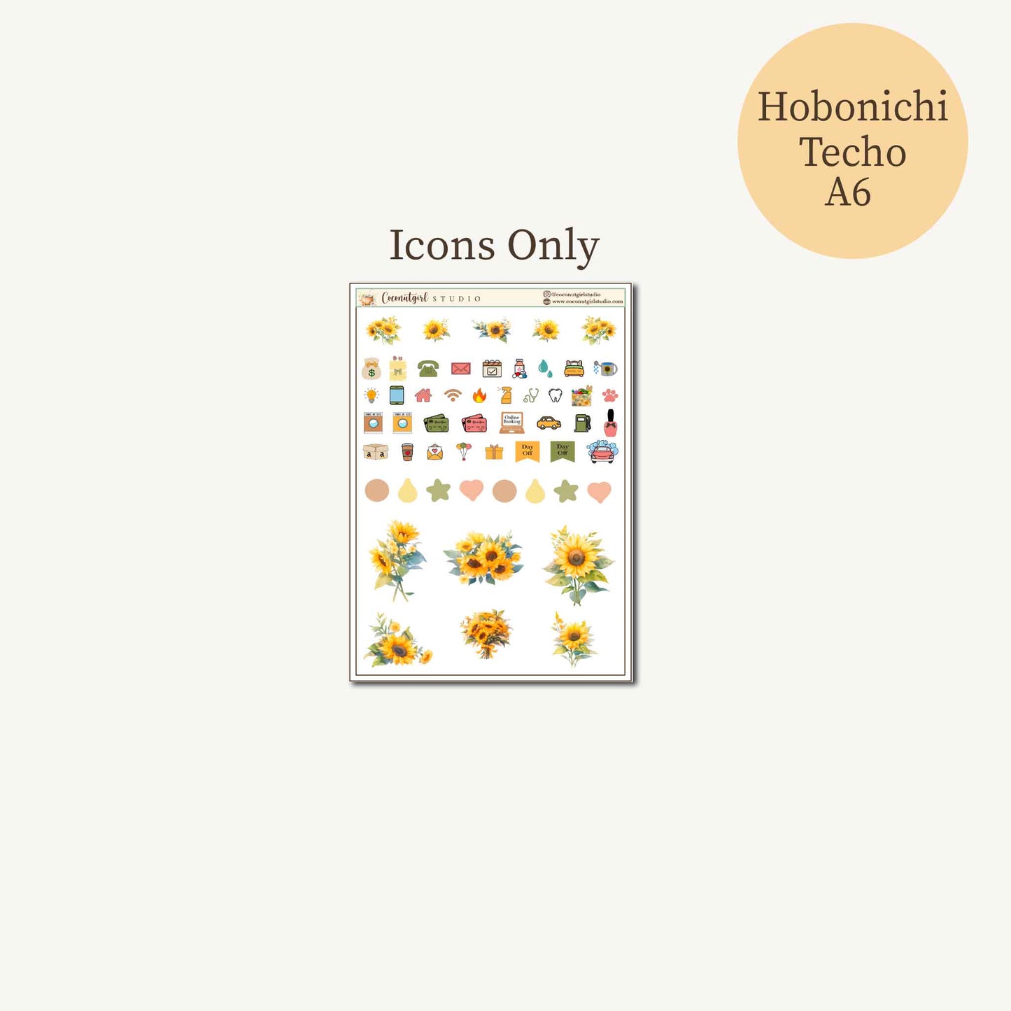 Painted Petals Planner Sticker Kit | Sunflower Weekly Stickers | Hobonichi A6 Techo