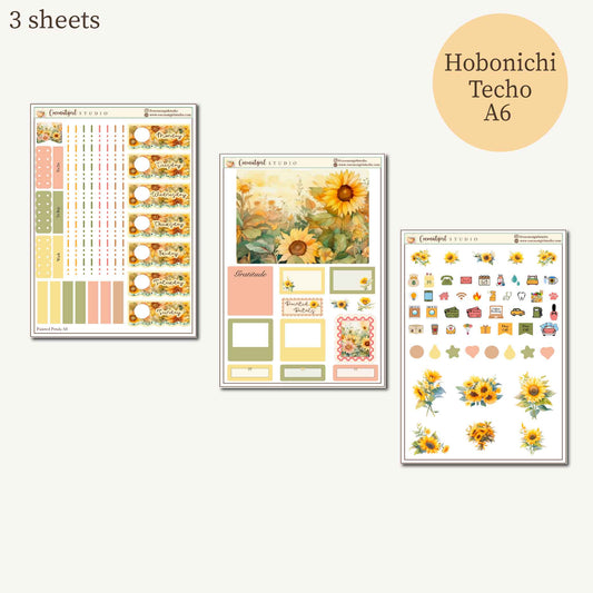 Painted Petals Planner Sticker Kit | Sunflower Weekly Stickers | Hobonichi A6 Techo