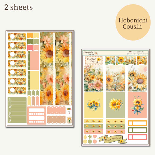 Painted Petals Planner Sticker Kit | Sunflower Weekly Stickers |  Hobonichi Cousin