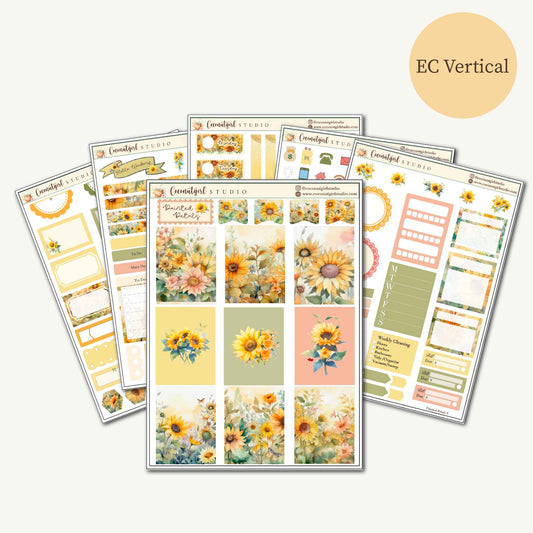 Painted Petals Planner Sticker Kit | Sunflower Weekly Stickers | EC Vertical, Hobonichi Cousin, Weeks & A6 Techo