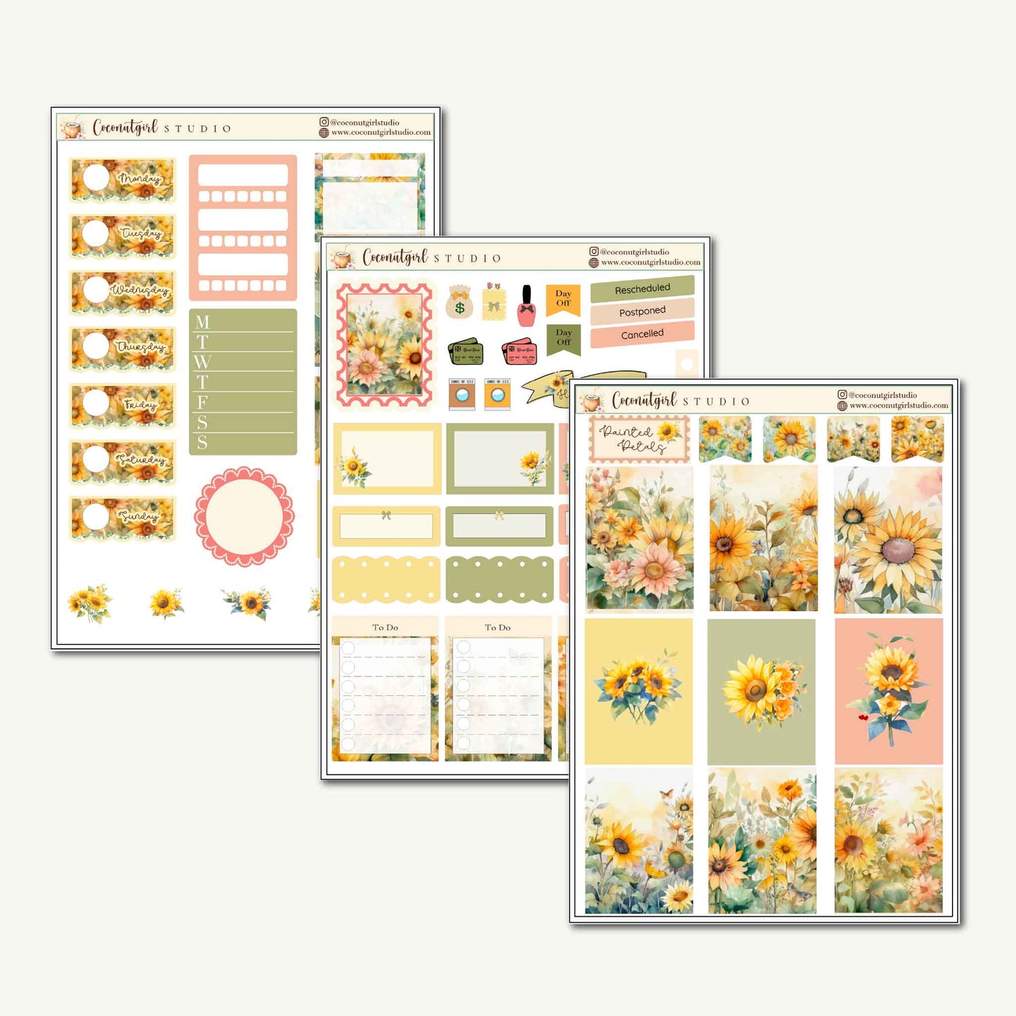 Painted Petals Planner Sticker Kit | Sunflower Weekly Stickers | EC Vertical, Hobonichi Cousin, Weeks & A6 Techo