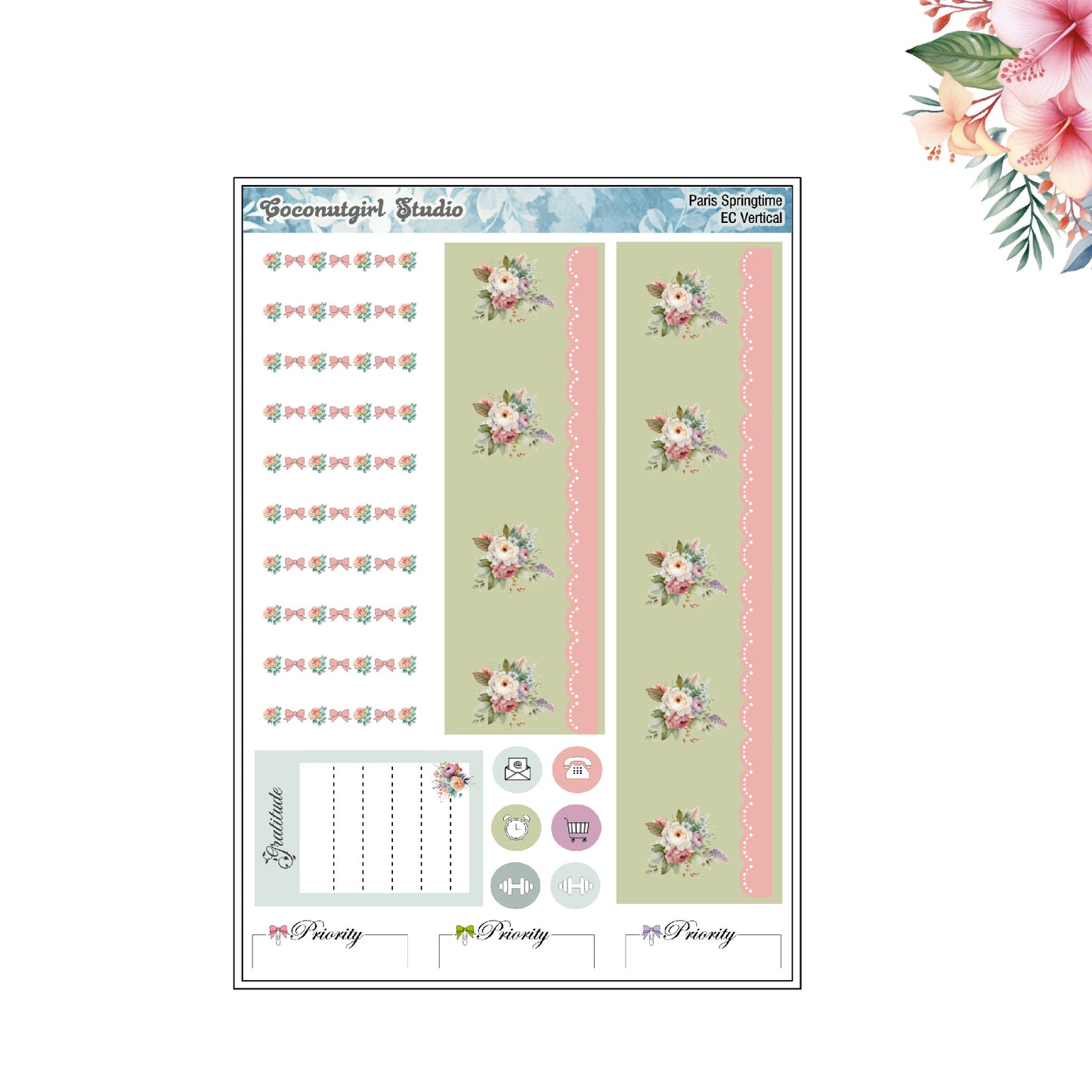 Paris Springtime pastel floral planner stickers