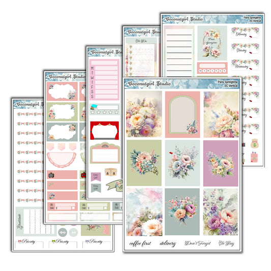 Paris Springtime pastel floral planner stickers
